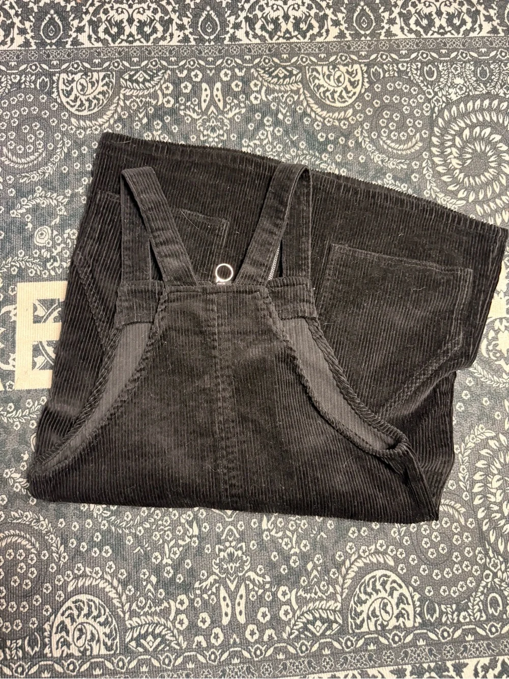 Forever 21 Black Corduroy Zip-Front Pinafore Dress